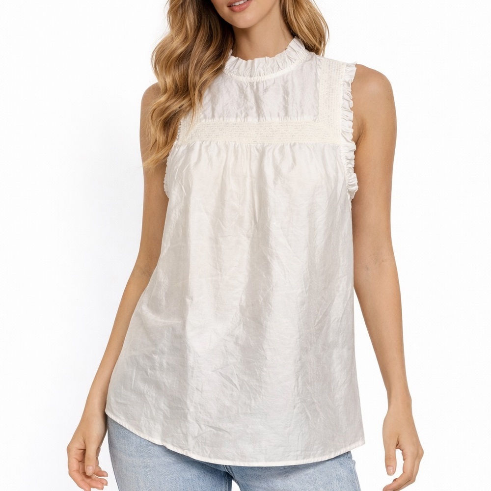 Ann Taylor Size Large Elegant White Sleeveless Ruffle‎ Boho Top